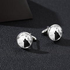 Moon & Wolf Stone Tie Clip & Cufflinks Set