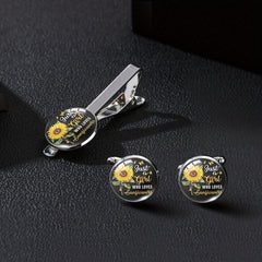 Sunflower Tie Clip Cufflinks Set Summer Style Clothing Accessories