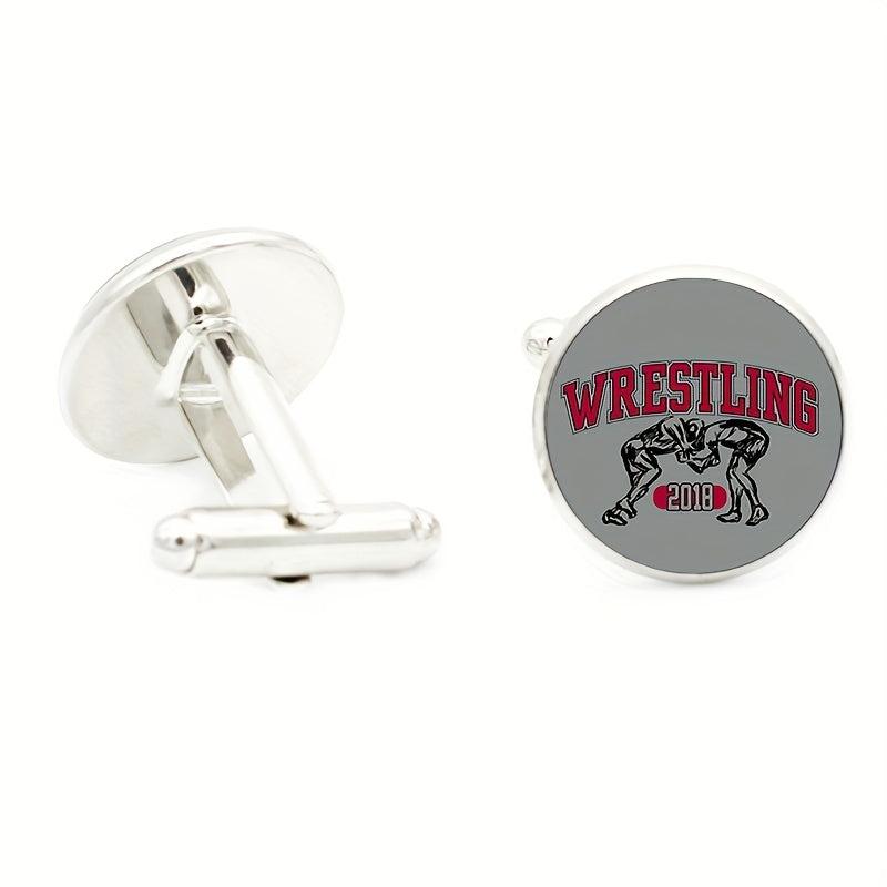 I Love Wrestling 16MM Round Glass Gem Cufflinks For Men Rhodium Plated Alloy