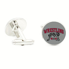 I Love Wrestling 16MM Round Glass Gem Cufflinks For Men Rhodium Plated Alloy