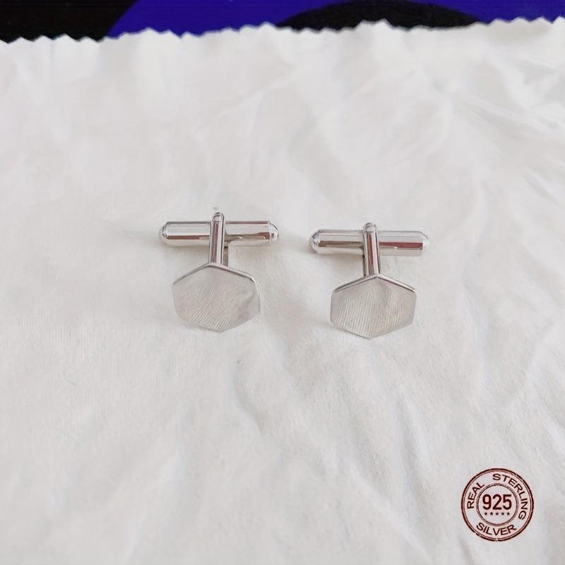 925 Sterling Silver Hexagon Cufflinks Shirt Cufflinks Versatile Accessories