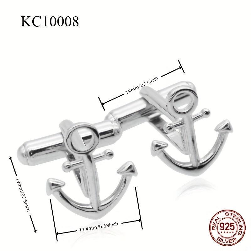 925 Sterling Silver Anchor Cufflinks Men's Suit Accessories