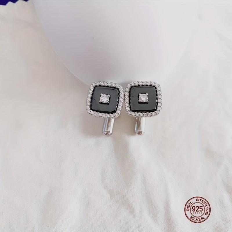 925 Silver Button Cufflinks Zirconia Shirt Cufflinks Versatile Accessories