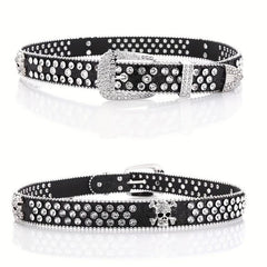 Men's Skull Rhinestone Bright PU Leather Hip Hop Belt YK2 Belt
