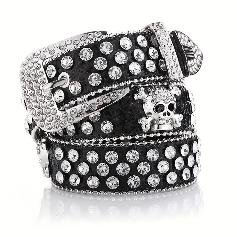 Men's Skull Rhinestone Bright PU Leather Hip Hop Belt YK2 Belt