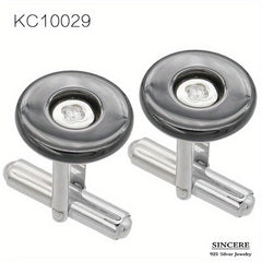 Men's 925 Silver Round Zircon Cufflinks Business Wedding Gift