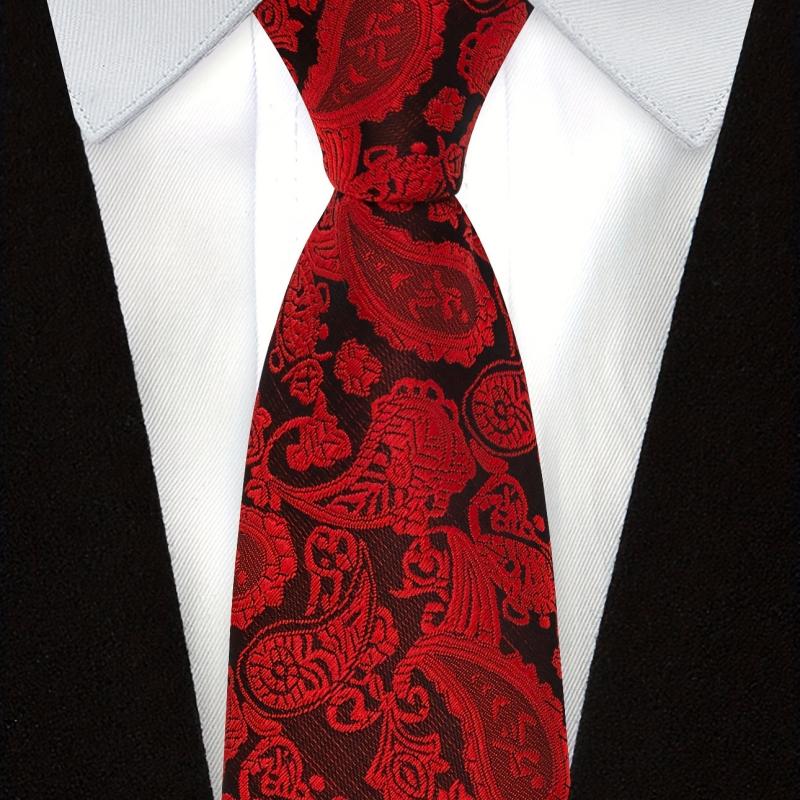 Men's Red Paisley Jacquard Woven Necktie For Wedding Business Party