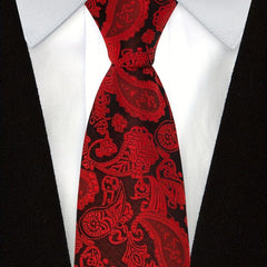 Men's Red Paisley Jacquard Woven Necktie For Wedding Business Party
