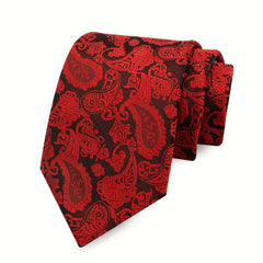 Men's Red Paisley Jacquard Woven Necktie For Wedding Business Party