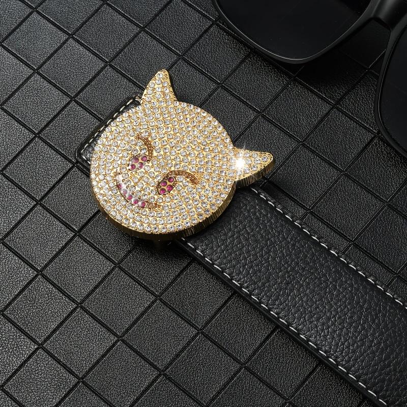 Men's Rhinestones Cat Buckle Belt Hip Hop Style