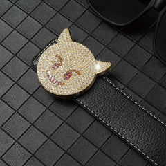 Men's Rhinestones Cat Buckle Belt Hip Hop Style