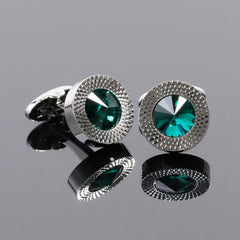 Men's Green Crystal Round Cufflinks