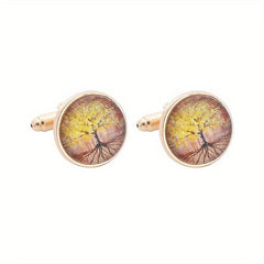 Men's French Cufflinks Tree Of Life World Map Sea Wave Striped Cufflinks