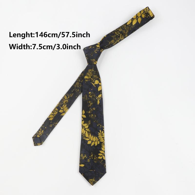 1PC Men's Business Bottom Golden Leaves Retro Tie