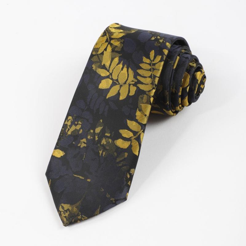 1PC Men's Business Bottom Golden Leaves Retro Tie