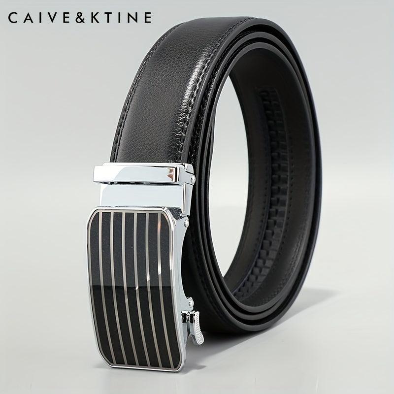 Caivektine Men's Cowhide Striped Business Belt Casual Belt