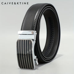 Caivektine Men's Cowhide Striped Business Belt Casual Belt