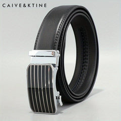 Caivektine Men's Cowhide Striped Business Belt Casual Belt