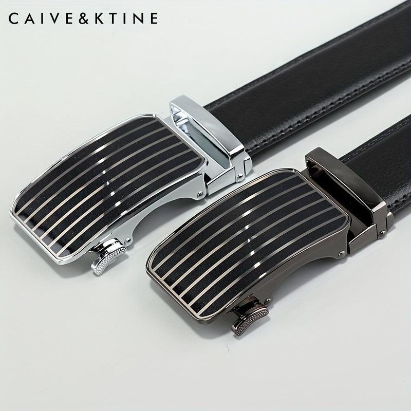 Caivektine Men's Cowhide Striped Business Belt Casual Belt