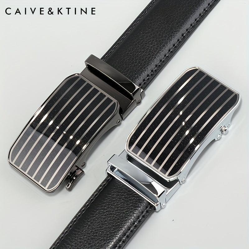 Caivektine Men's Cowhide Striped Business Belt Casual Belt