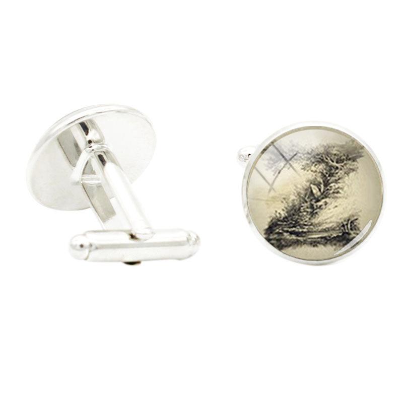 A V R L Glass Gem Cufflinks For Men Rhodium Plated Alloy Base Cuff Link