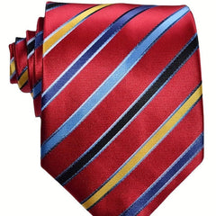Men's Classic Striped Red Purple Gray Tie