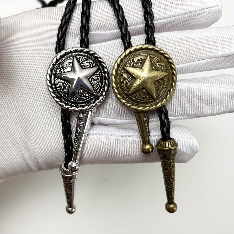 Men's Retro Pentagram Metal Pendant Tie Western Cowboy Shirt Sweater Accessories
