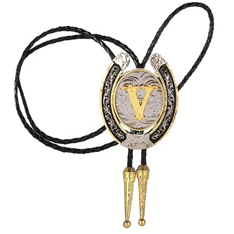 Golden V Letter Western Cowboy Bolo Tie for Men