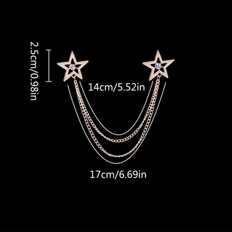Man Chain Lapel Pin Suit Shirt Collar Tassel Brooch Retro Pins Wedding Party
