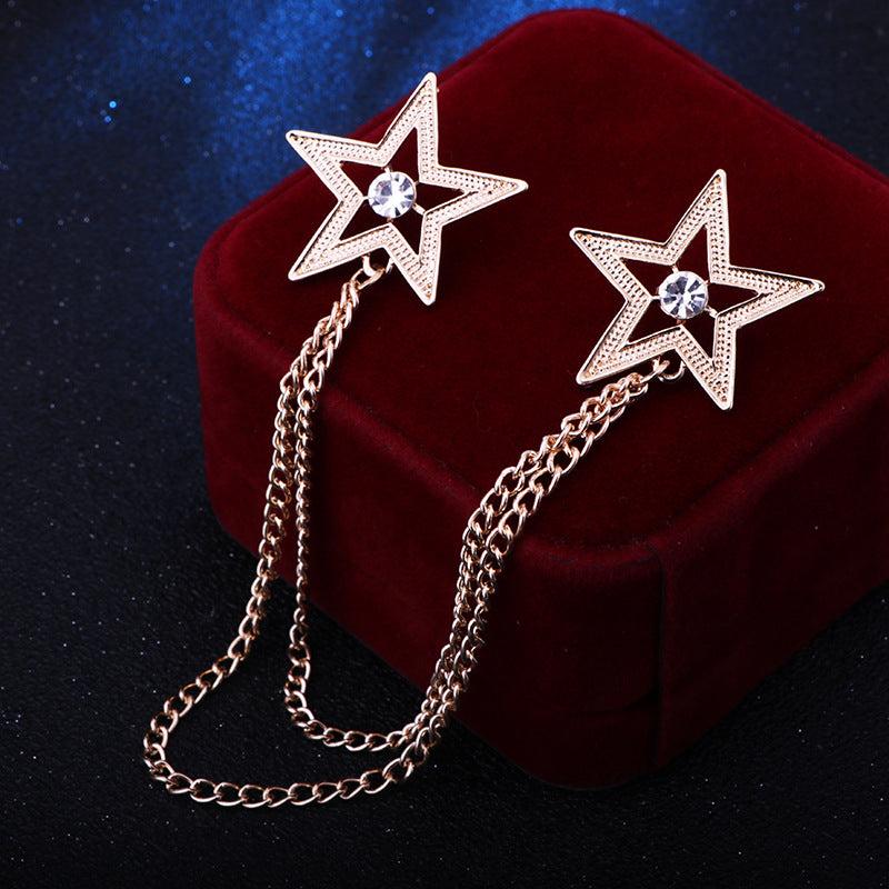 Man Chain Lapel Pin Suit Shirt Collar Tassel Brooch Retro Pins Wedding Party