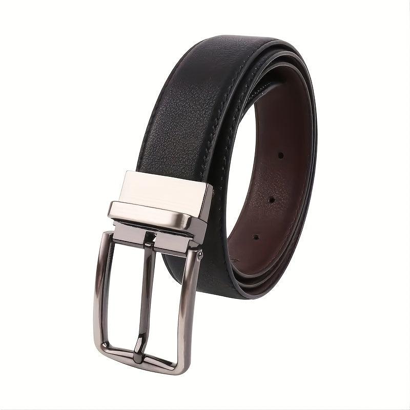 Adjustable Double-sided Leather Belt with Pin Buckle for Men