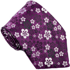 Men's Printed Striped Tie Yellow Purple Flower Tie