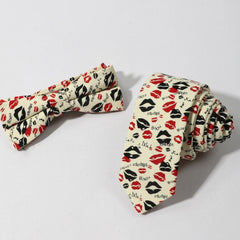 Men's Lip Pattern Necktie Bow Tie Set Business Wedding Party Wear