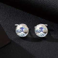 Sea Wave Time Gemstone French Cufflinks Men's Shirt Cufflinks Buttons