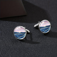 Sea Wave Time Gemstone French Cufflinks Men's Shirt Cufflinks Buttons