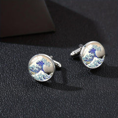 Sea Wave Time Gemstone French Cufflinks Men's Shirt Cufflinks Buttons