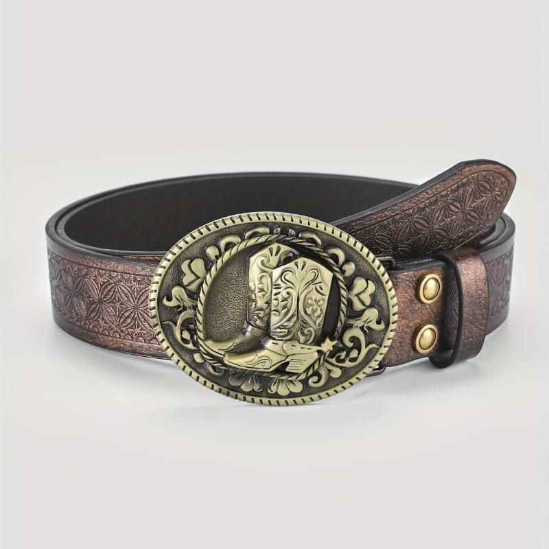 Men's Boost Belt PU Leather Floral Belt Casual Jeans Western Cowboy Waist Strap