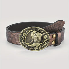 Men's Boost Belt PU Leather Floral Belt Casual Jeans Western Cowboy Waist Strap