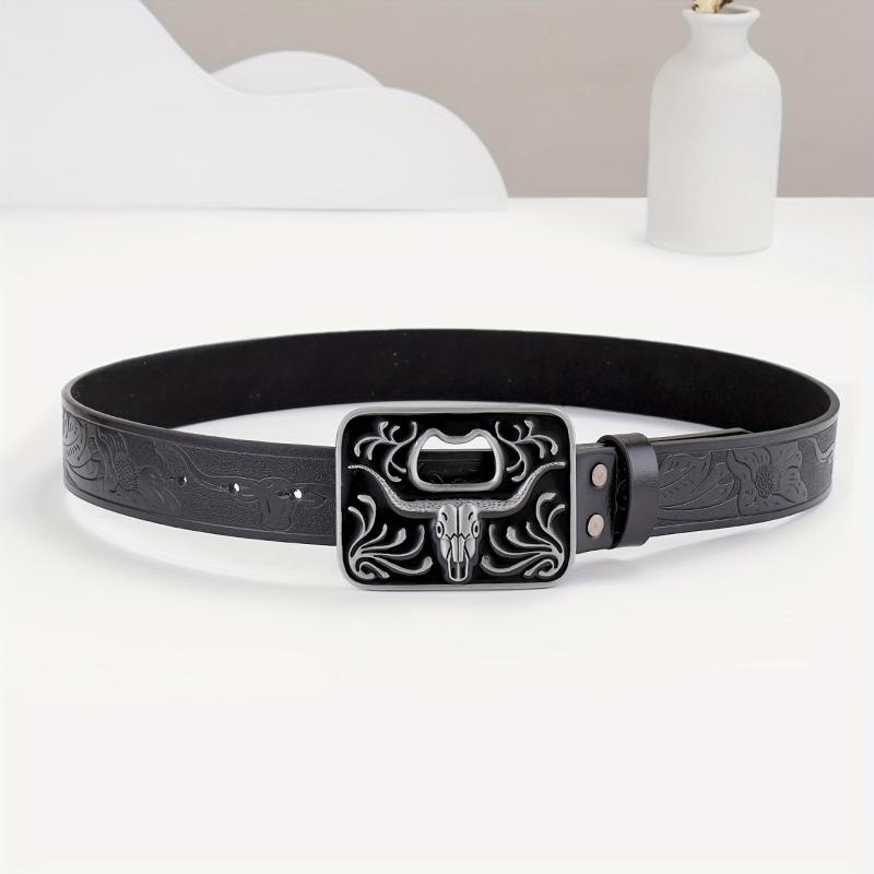 Embossed Leather Belt for Men Retro Casual Belt