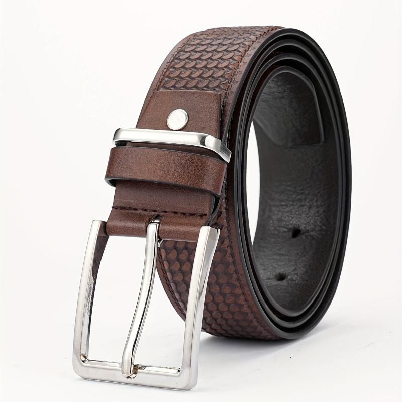 Alloy Pin Buckle PU Striped Belt for Men
