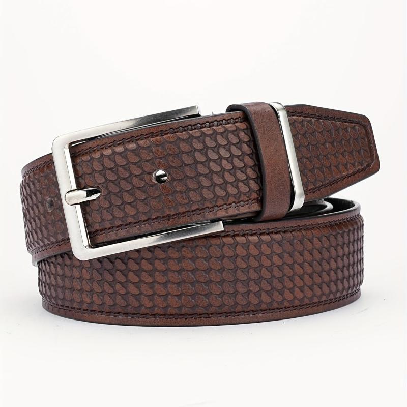 Alloy Pin Buckle PU Striped Belt for Men