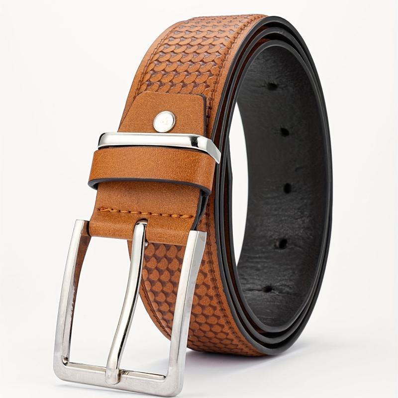 Alloy Pin Buckle PU Striped Belt for Men