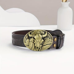 Hardware Embossed Leather Belt Retro Casual Belt For Men