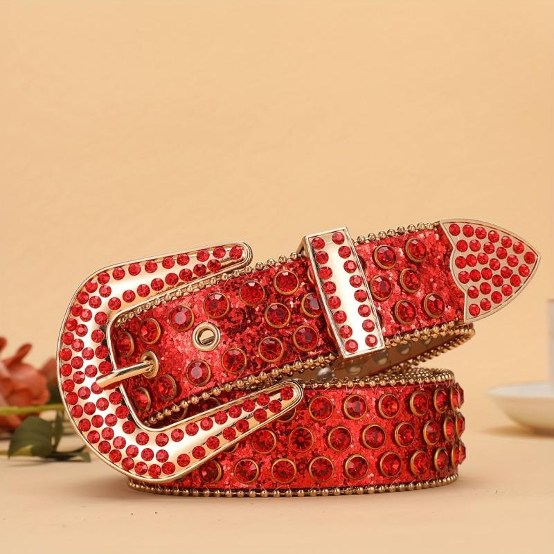 Men's PU Belt Pearlescent Sequins Faux Diamond Rhinestone Belt