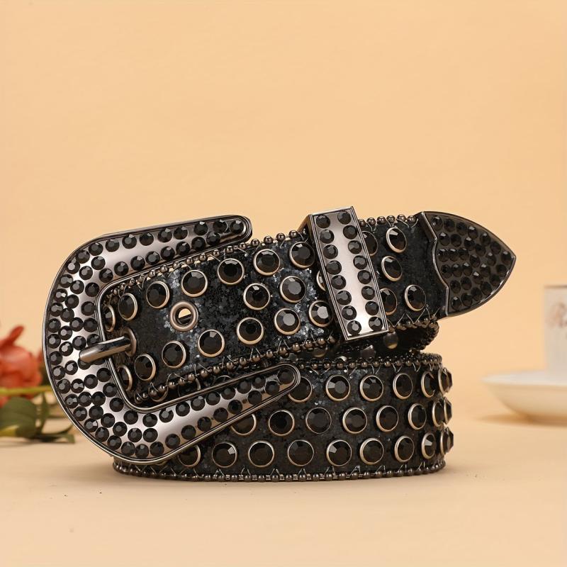Men's PU Belt Pearlescent Sequins Faux Diamond Rhinestone Belt