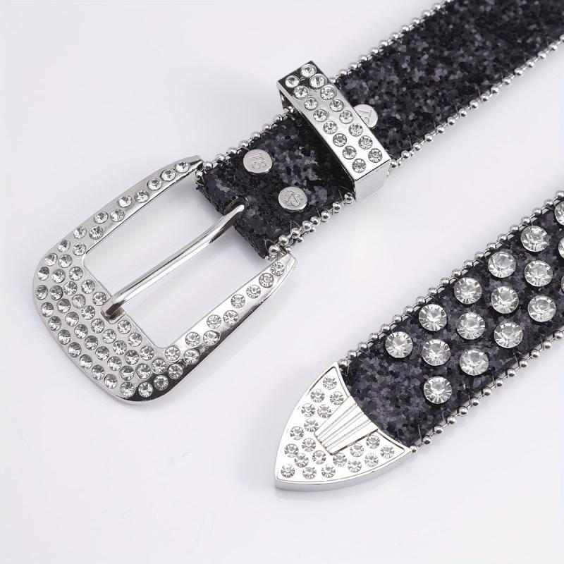 Sequin Wide Belt with Rhinestone Inlay for Pants