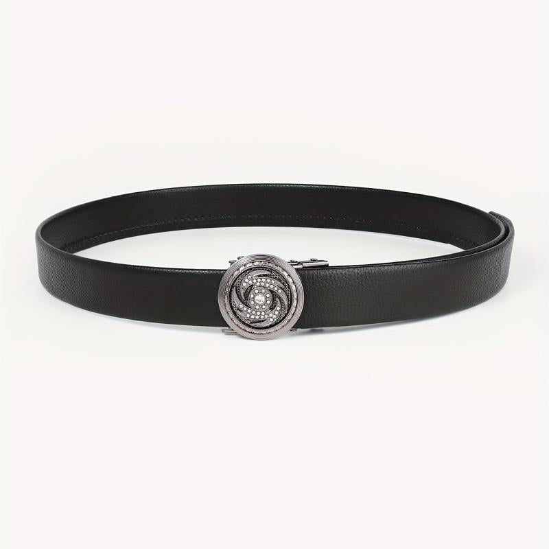 Men's Leather Belt with Rhinestone Buckle