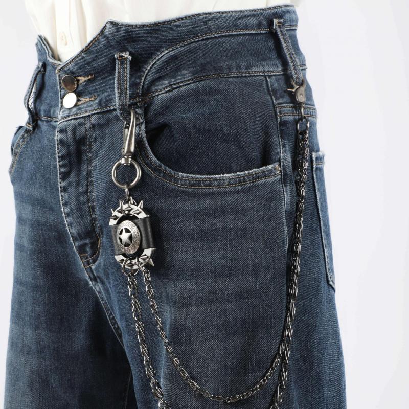 Men's Retro Pentagram Waist Chain Metal Punk Rock Double Chain Ring Pants Chain