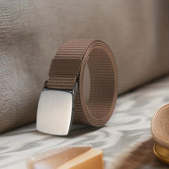 Coffee Canvas Belt Smooth Buckle for Outdoor Military Training