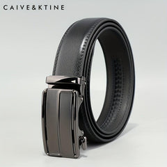 Caivektine Men's Cowhide Casual Leather Belt with Automatic Buckle